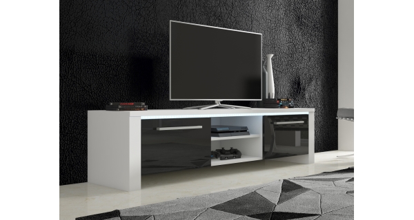 TV stolek ZARKENT 2, bílá/černý lesk, 5 let záruka