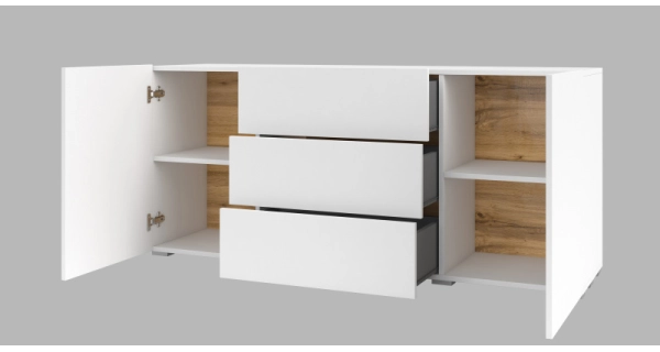 UDREN komoda 2D3S, bílá/dub wotan