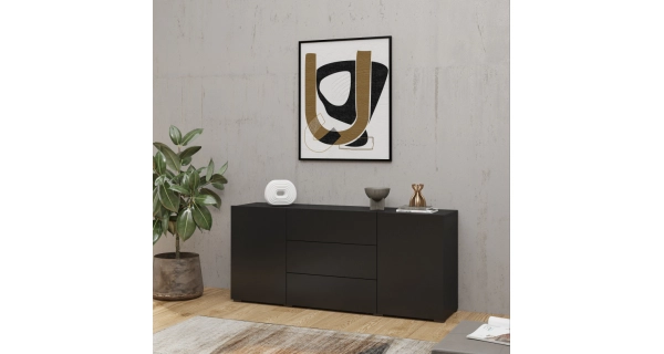 UDREN komoda 2D3S, černá/dub wotan