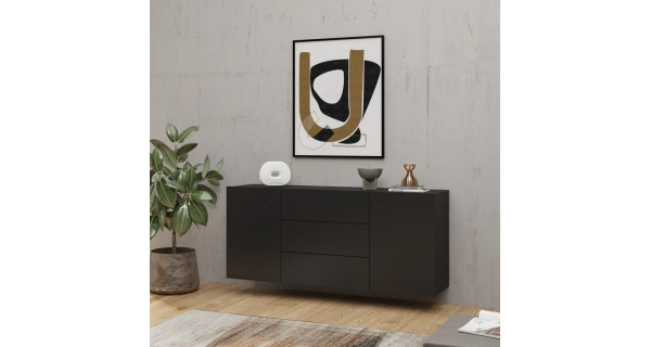 UDREN komoda 2D3S, černá/dub wotan