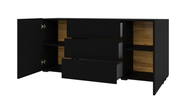 UDREN komoda 2D3S, černá/dub wotan