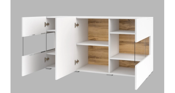 UDREN komoda 3D, bílá/dub wotan