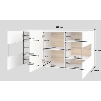 UDREN komoda 3D, bílá/dub wotan