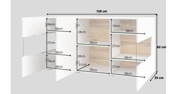 UDREN komoda 3D, bílá/dub wotan