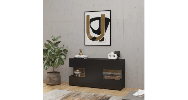 UDREN komoda 3D, černá/dub wotan