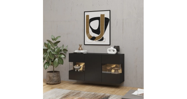 UDREN komoda 3D, černá/dub wotan