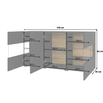 UDREN komoda 3D, černá/dub wotan
