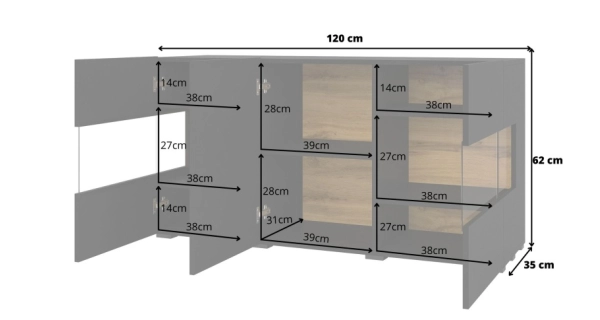 UDREN komoda 3D, černá/dub wotan