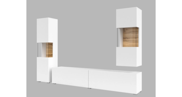 UDREN obývací stěna, bílá/dub wotan