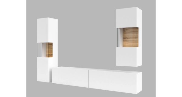 UDREN obývací stěna, bílá/dub wotan