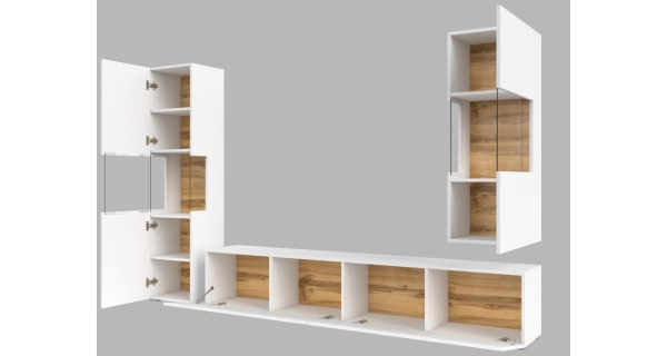 UDREN obývací stěna, bílá/dub wotan