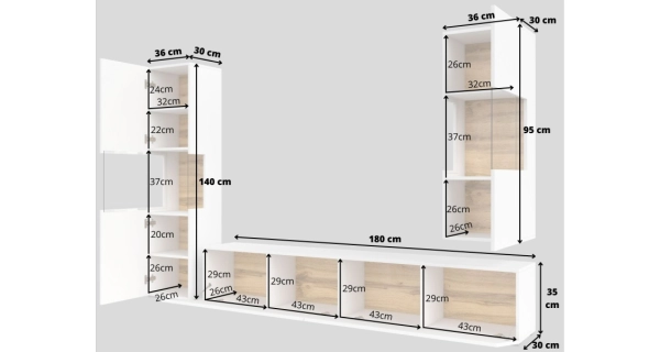 UDREN obývací stěna, bílá/dub wotan
