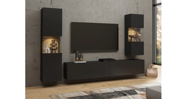 UDREN obývací stěna, černá/dub wotan