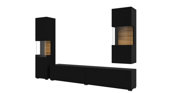 UDREN obývací stěna, černá/dub wotan