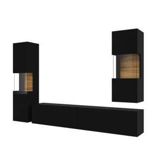 UDREN obývací stěna, černá/dub wotan