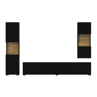 UDREN obývací stěna, černá/dub wotan