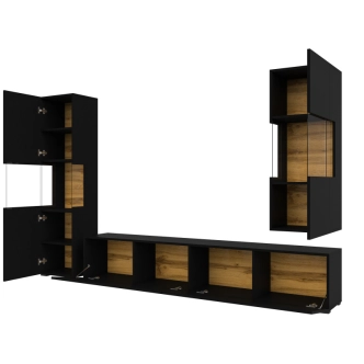 UDREN obývací stěna, černá/dub wotan