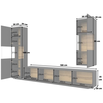 UDREN obývací stěna, černá/dub wotan