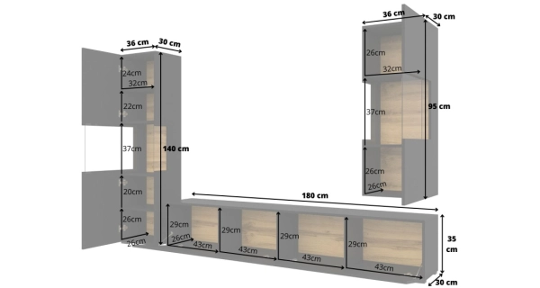 UDREN obývací stěna, černá/dub wotan