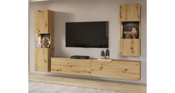 UDREN obývací stěna, dub artisan/černá