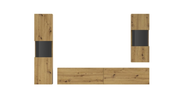 UDREN obývací stěna, dub artisan/černá