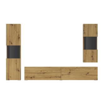 UDREN obývací stěna, dub artisan/černá