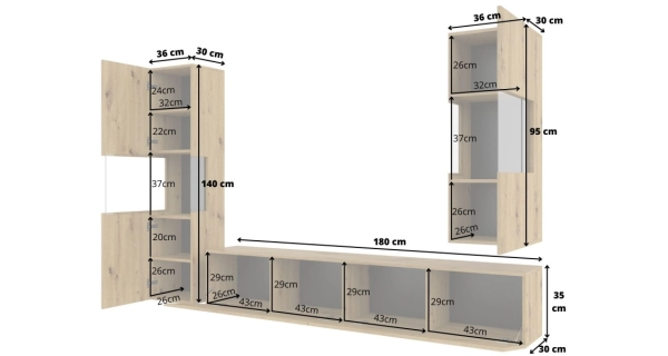 UDREN obývací stěna, dub artisan/černá