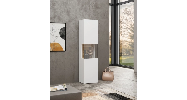 UDREN vitrína 1D, bílá/dub wotan