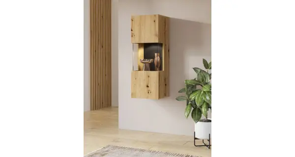 UDREN závěsná vitrína, dub artisan/černá