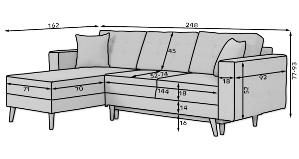 Univerzální rohová sedačka DOLBY 12 L, šedá látka