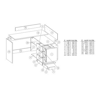 Univerzální rohový psací stůl ELPHIN, bílá/dub sonoma