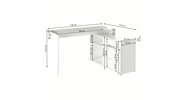 Univerzální rohový psací stůl NOTERI, bílá