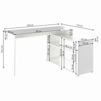 Univerzální rohový psací stůl NOTERI, bílá