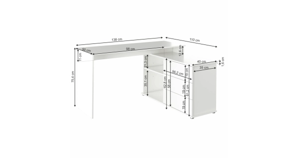 Univerzální rohový psací stůl NOTERI, bílá