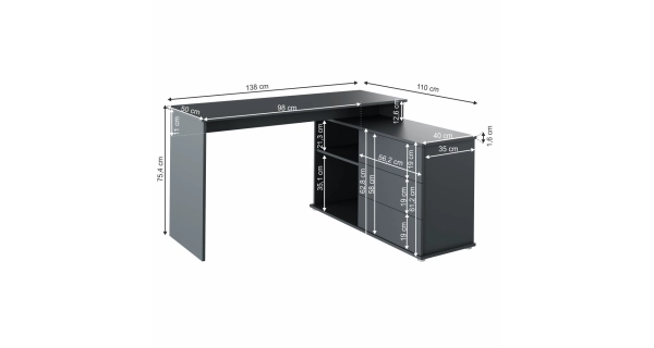 Univerzální rohový psací stůl NOTERI, grafit