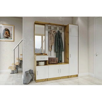 Úzká policová skříň MARIANA, dub artisan/bílá