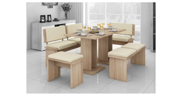 Velký jídelní set GURLAN, dub sonoma sv./béžová eko, 5 let záruka