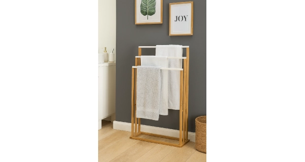 Věšák na ručníky NELPI, bambus/bílá