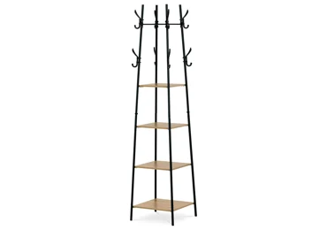 Věšák se 4 policemi SARCAN, dekor divoký dub, černý lak