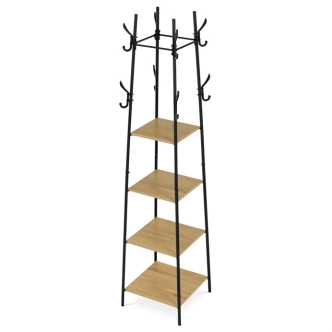 Věšák se 4 policemi SARCAN, dekor divoký dub, černý lak