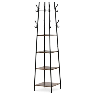 Věšák se 4 policemi SARCAN, dekor staré dřevo, černý lak