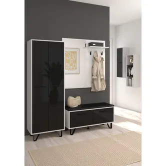 Věšákový panel PRUDHOE se zrcadlem, bílý