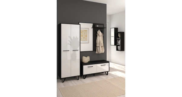 Věšákový panel PRUDHOE se zrcadlem, černý, 5 let záruka