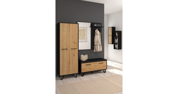 Věšákový panel PRUDHOE se zrcadlem, černý, 5 let záruka