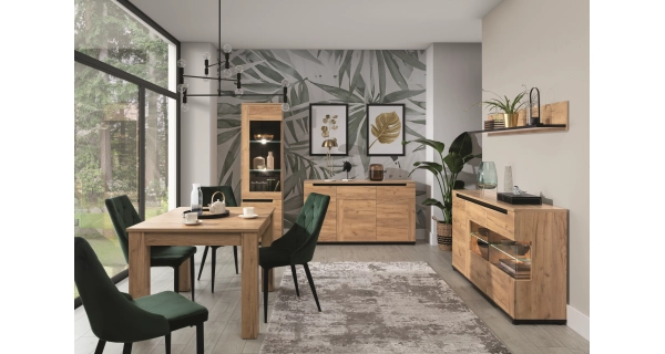 Vitrína ABAKUS 2D levá, dub craft zlatý/černý