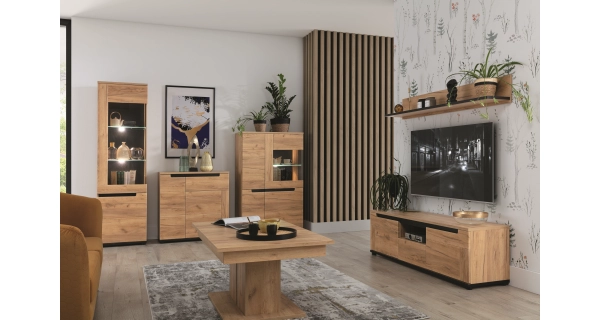 Vitrína ABAKUS 2D levá, dub craft zlatý/černý