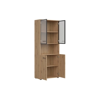 Vitrína BELLARMINO 2D2W, dub artisan/černý mat