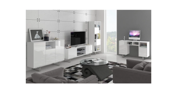 Vitrína BOKARO 6, bílá/bílý lesk, 5 let záruka