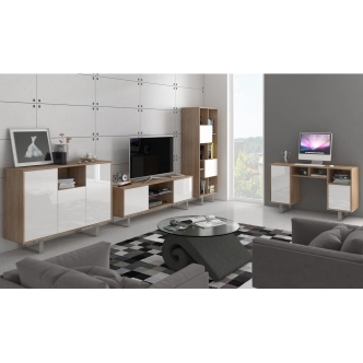 Vitrína BOKARO 6, dub sonoma/bílý lesk, 5 let záruka