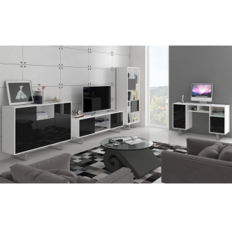 Vitrína BOKARO 7, bílá/černý lesk, 5 let záruka